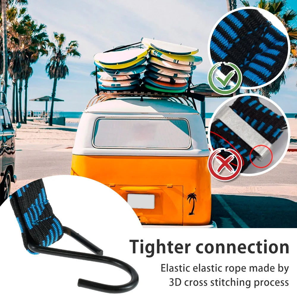 5-Pack Flat Bungee Cords with Hooks – 200cm Elastic Straps