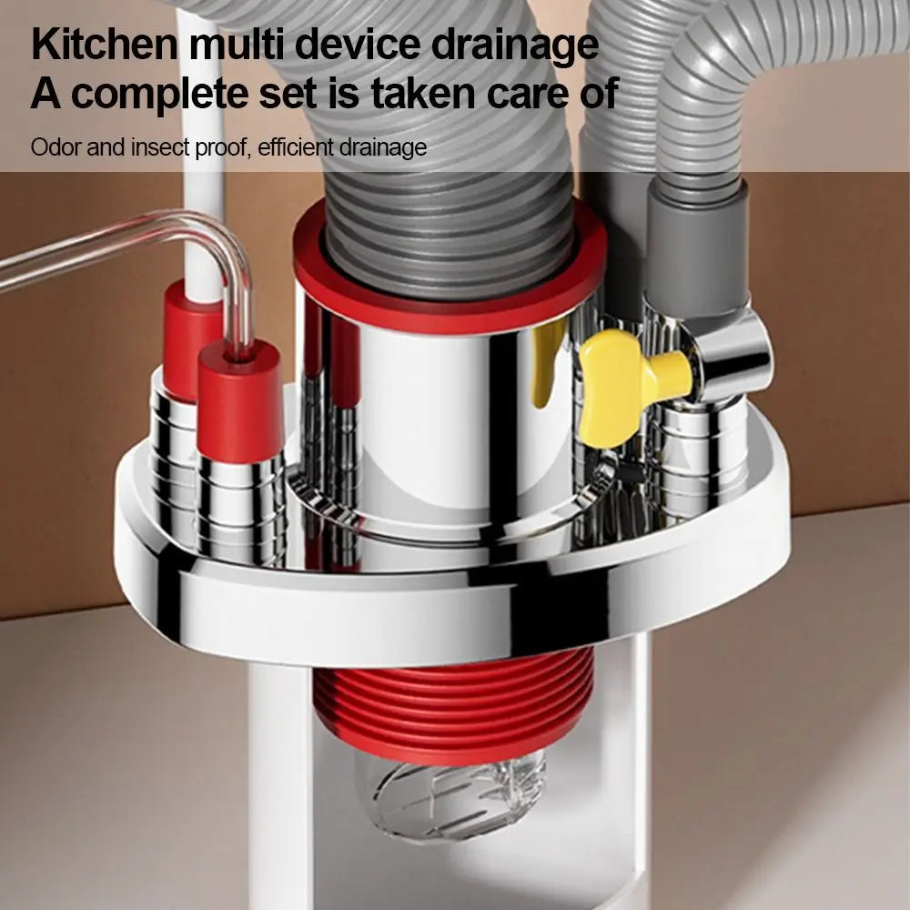 5-in-1 Kitchen Drain Pipe Connector | Odor-Proof Multi-Port