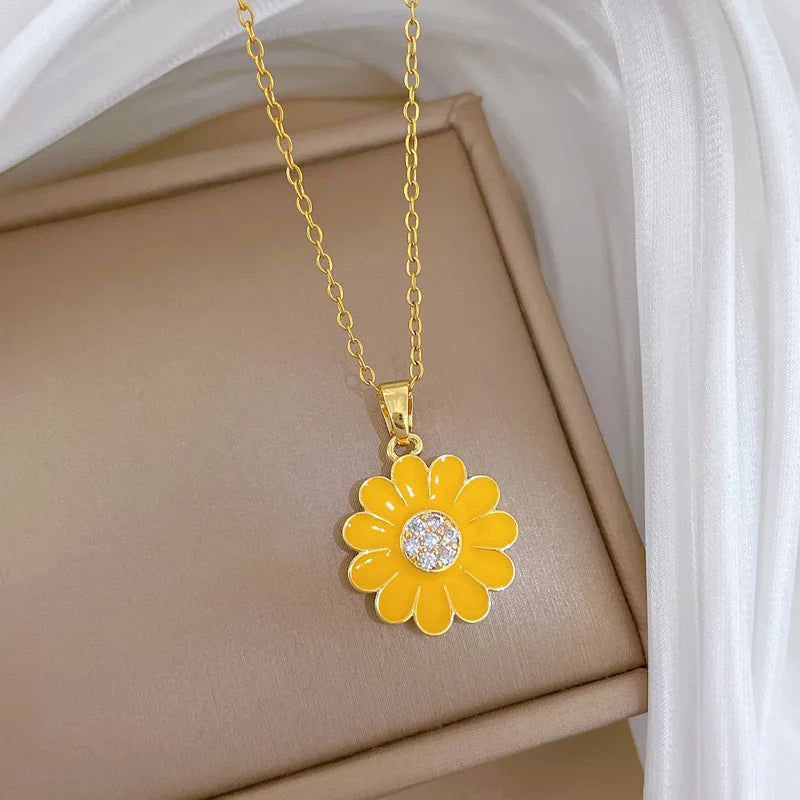 Sunflower Pendant Choker Necklace | Gold Stainless Steel Women Pendant Choker Necklace Nixie