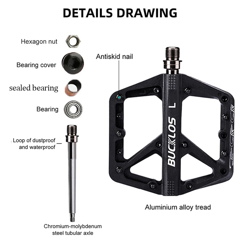 BUCKLOS Flat Bike Pedals DU Bearing MTB BMX Anti-Slip Platform Flat Bike Pedals Nixie