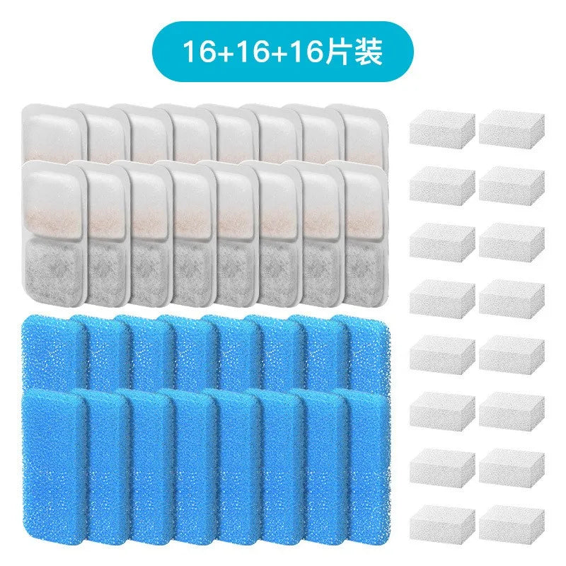 Oneisall 2.2L Cat Fountain Replacement Filters & Sponge Set Pet Fountain Filter Nixie 16packs