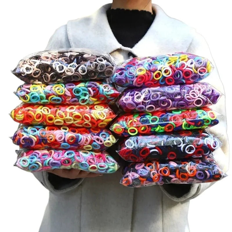 100Pcs Kids Elastic Nylon Hair Ties & Headbands Set for Girls Kids Hair Accessories Nixie Random color mixing 100PCS