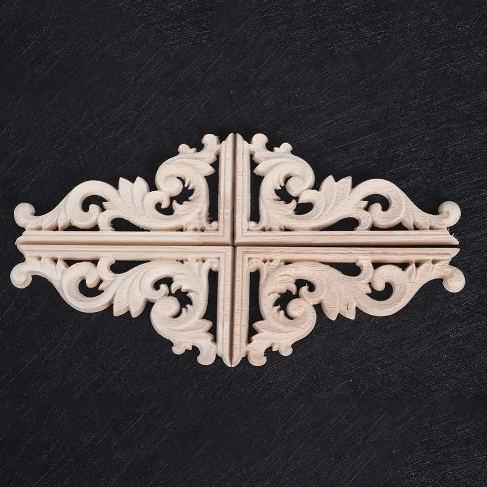4pcs Wood Carving Corner Appliqués – Furniture Decor Trim