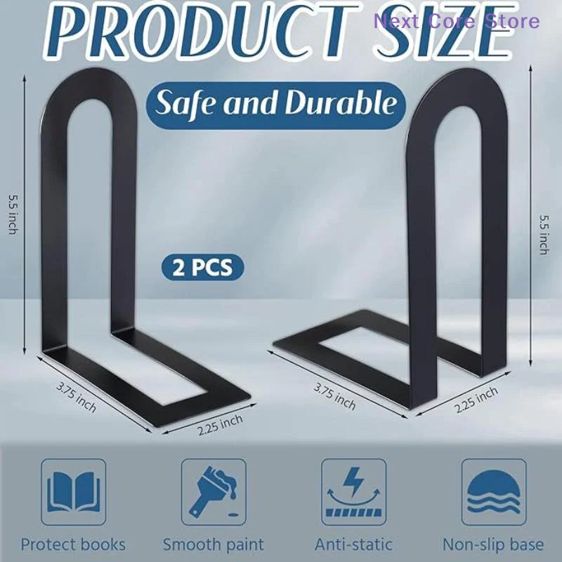 2Pcs L-Shaped Iron Bookends – Non-Slip Desk Book Holder Set Iron Bookends Nixie