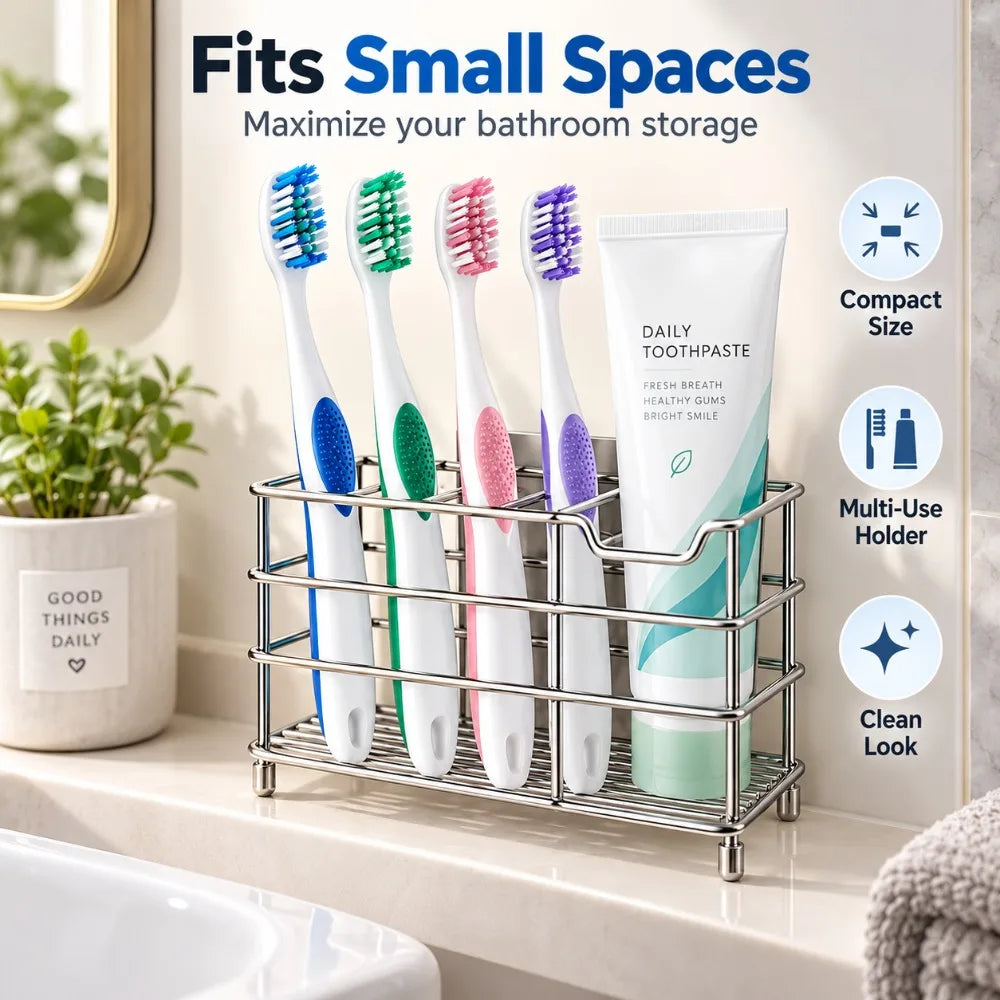 Stainless Steel Toothbrush Holder Countertop Bathroom Organizer