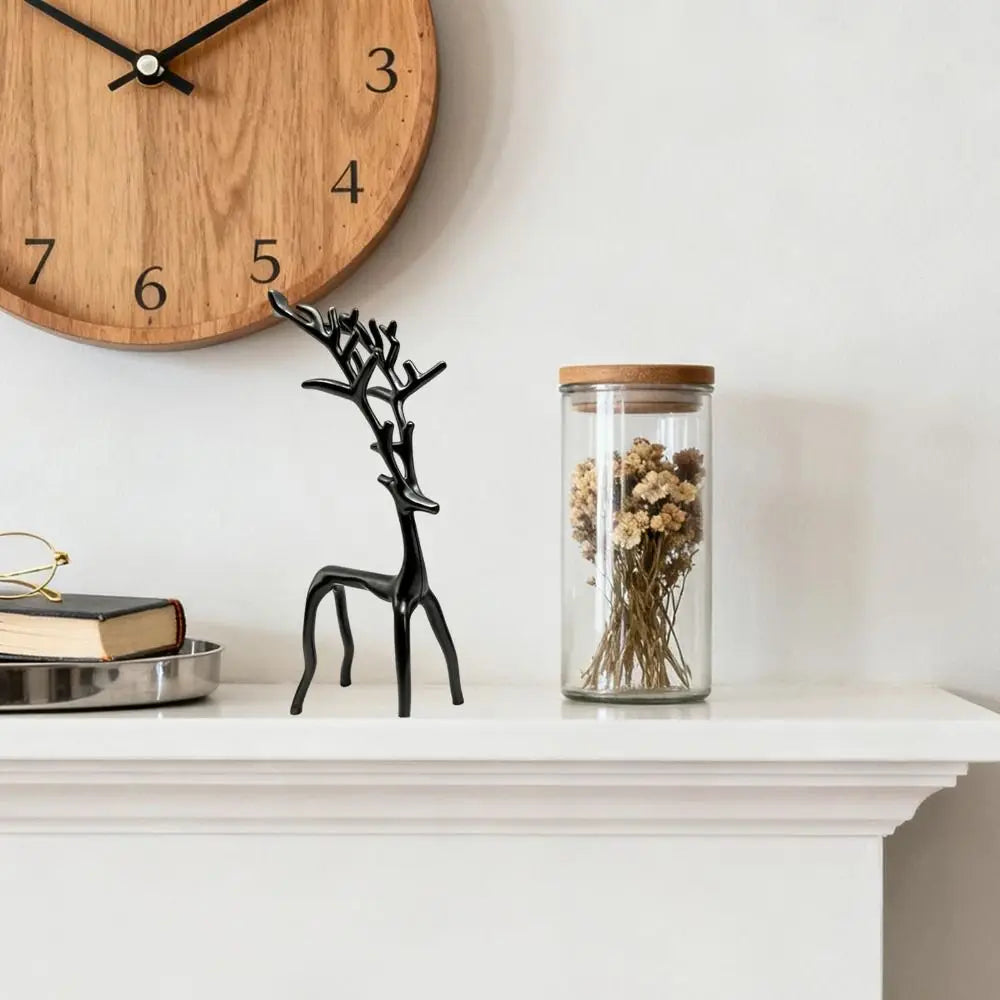Black Reindeer Christmas Tabletop Sculpture | Modern Deer Ornament Christmas Tabletop Sculpture Nixie