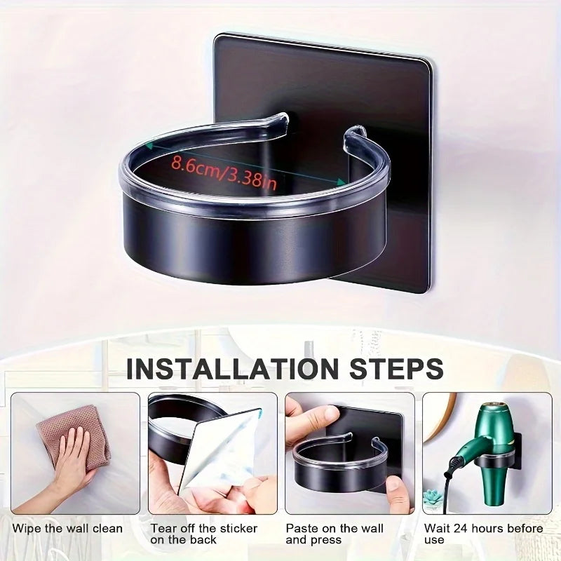 No-Drill Wall Mounted Hair Dryer Holder – Metal Bracket Hair Dryer Holder Nixie