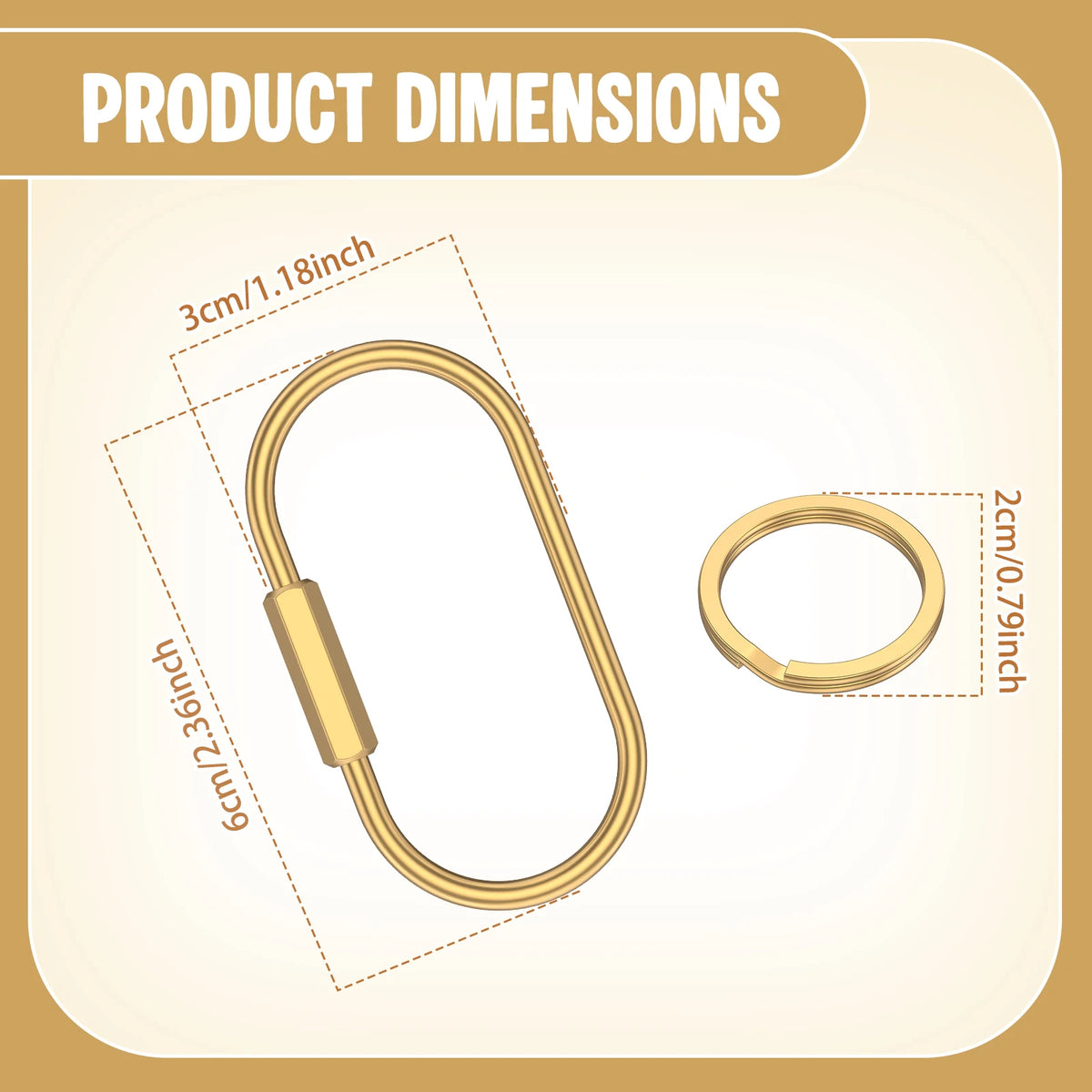 Gold Brass Screw Lock Key Rings & Carabiner Clips | Nixie Brass Key Ring Set Nixie