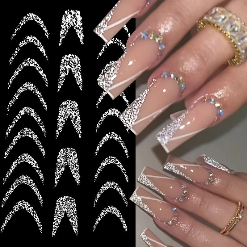 6 Sheet French 3D Nail Decals Reflective Glitter Stripe Stickers Nail Art Stickers Nixie