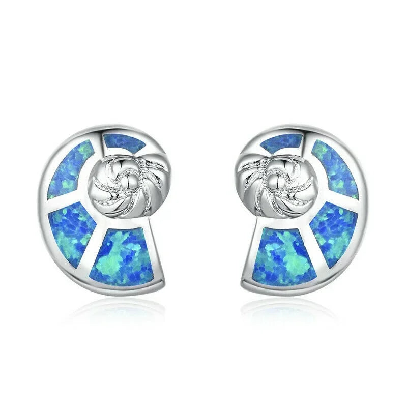 Vintage Opal Glass Snail Stud Earrings – Hypoallergenic Unisex