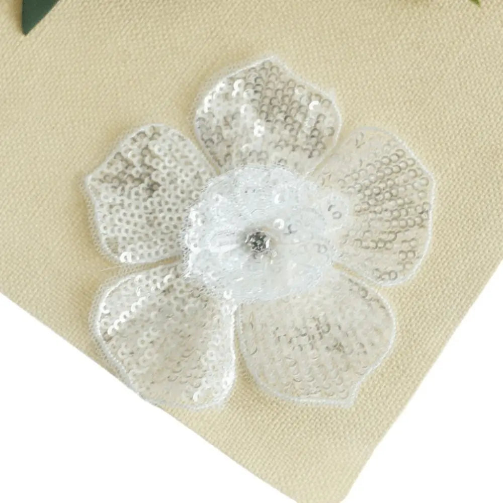 3D Sequin Beaded Lace Patches – Bridal Flower & Leaves Design Lace Applique Patch Nixie