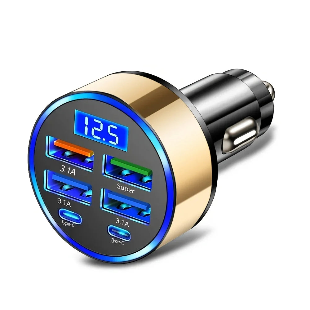 6-in-1 Fast Charging Car Adapter 3.1A Dual USB-C Digital Display Car Charger Adapter Nixie