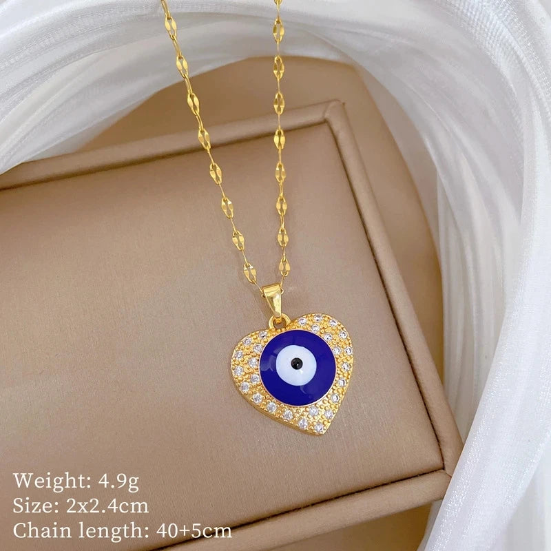 Devil's Eye Copper Pendant Necklace | Gold Stainless Steel Chain Pendant Necklace Nixie XL2606-243