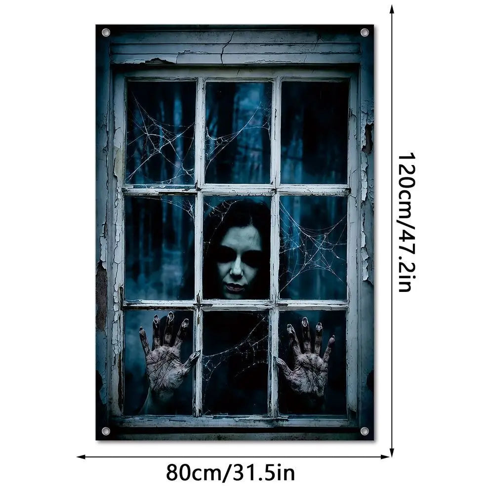 Halloween Fake Window Curtain Banner – Non-Woven Fabric 80×120cm Halloween Wall Banner Nixie