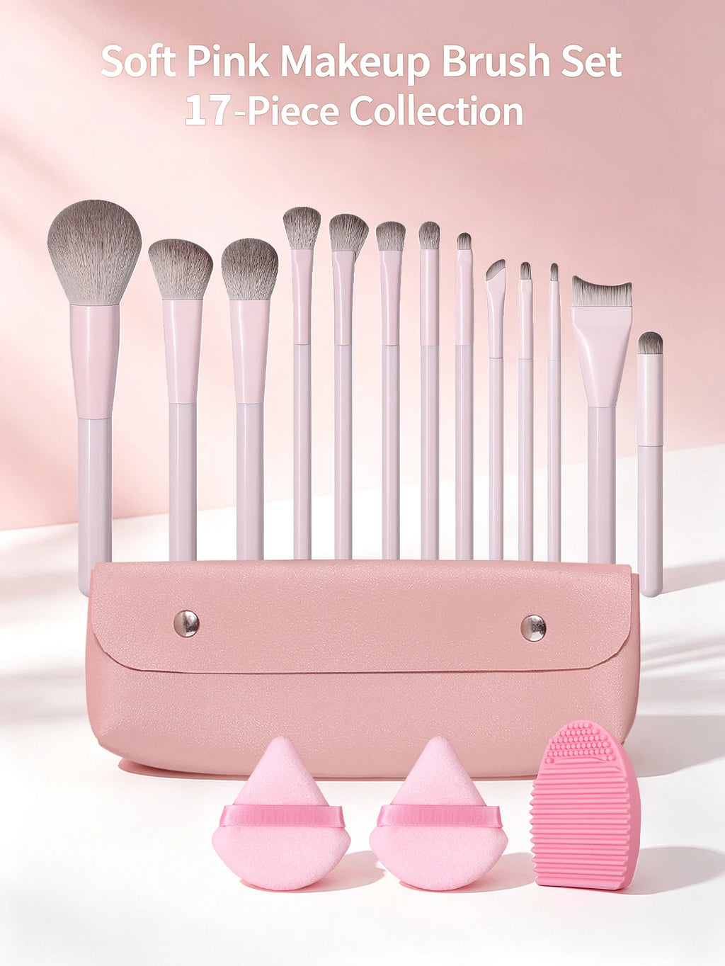17-Piece Professional Makeup Brush Set – Soft Fluffy Bristles Makeup Brush Set Nixie Pink