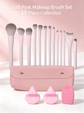 17-Piece Professional Makeup Brush Set – Soft Fluffy Bristles Makeup Brush Set Nixie Pink