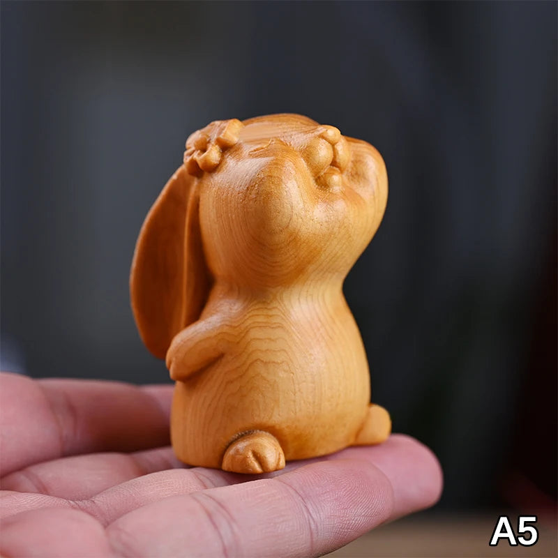 Wood Carved Easter Bunny Figurine – Cute Rabbit Ornament & Gift Wooden Rabbit Figurine Nixie A5