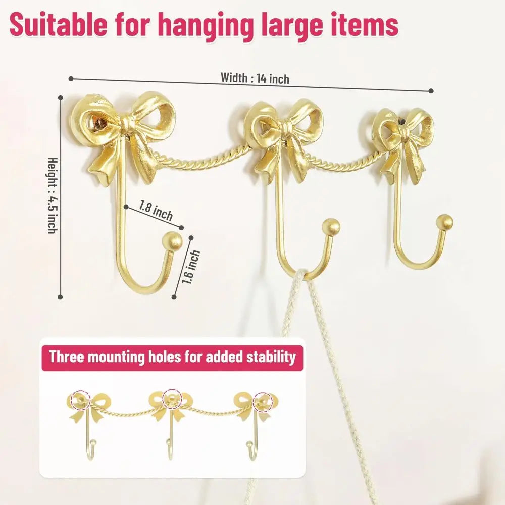 Cute Bow Wall Hooks – Decorative Iron Triple Hook for Girls Decorative Wall Hook Nixie