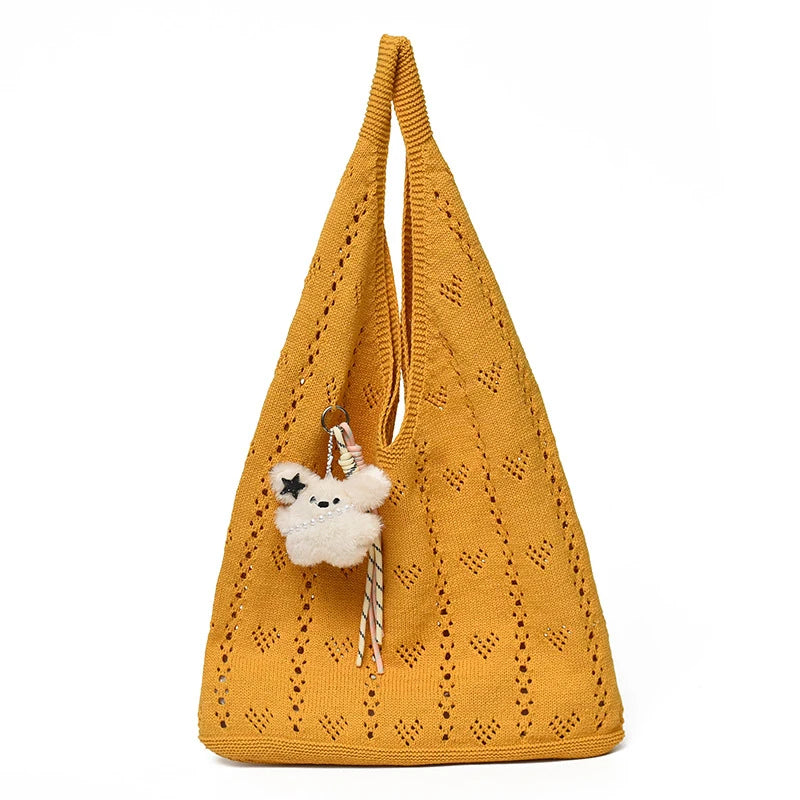 Bohemian Hollow Woven Tote Bag – Knitted Yarn Shoulder Bag Woven Shoulder Tote Nixie