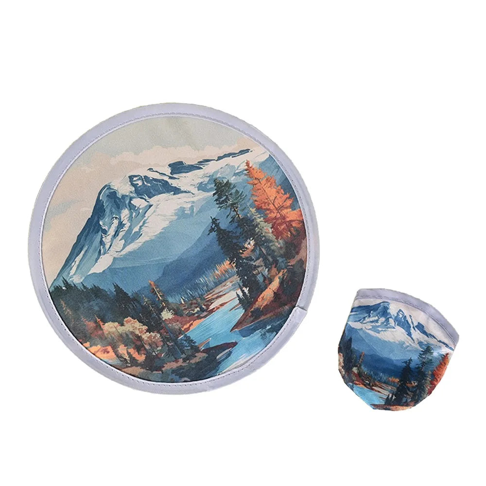 Portable Round Foldable Hand Fan – Flower Oil Painting Design