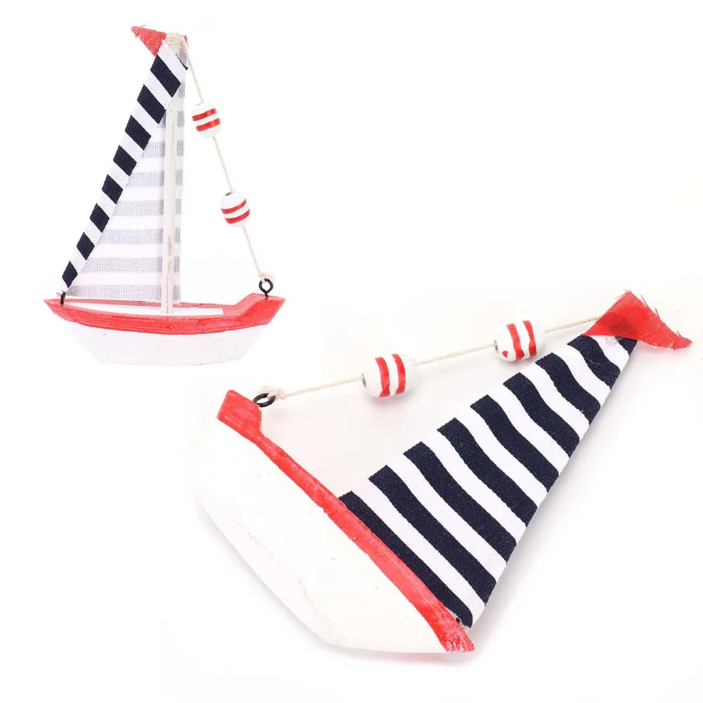 Wood Mini Mediterranean Sailboat Ornament – Retro Marine Decor Tabletop Sailboat Ornament Nixie