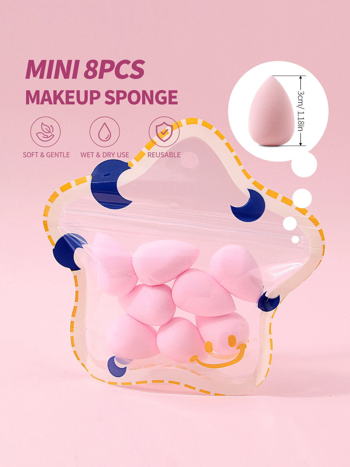 8-Piece Mini Makeup Sponge Set – Blush, Contour & Foundation Makeup Sponge Set Nixie Pink