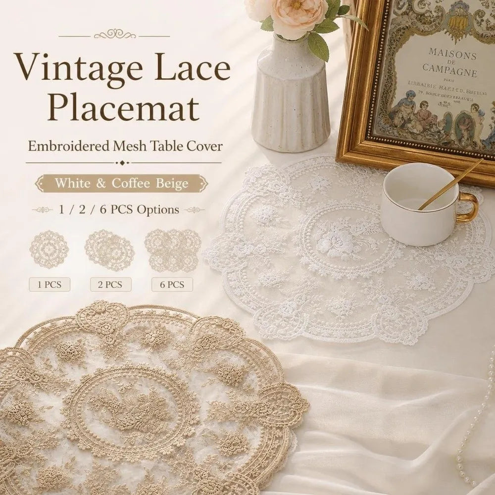 Embroidered Lace Round Placemats – Vintage Floral Table Mats Lace Table Mats Nixie