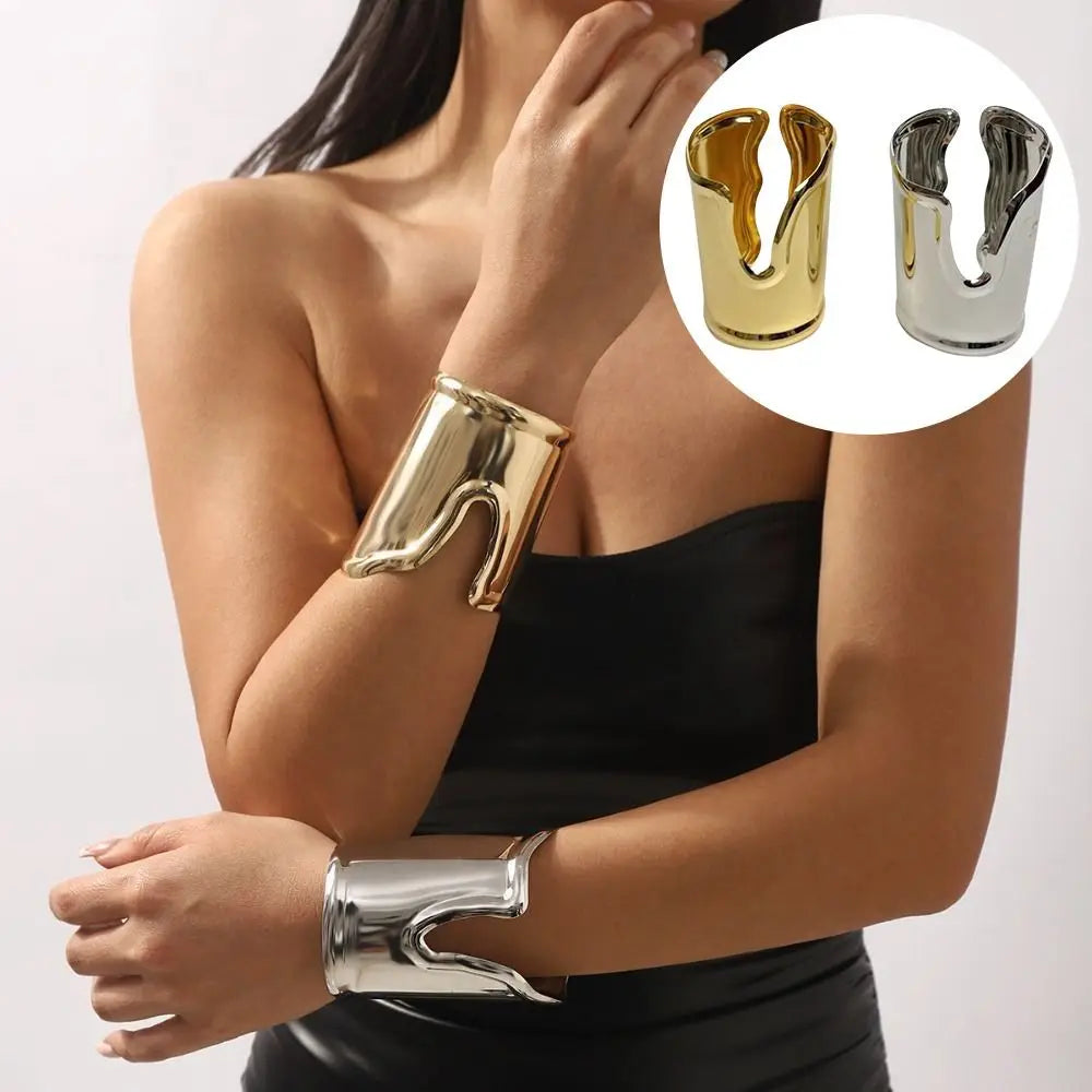 Wide Open Irregular Bangle Bracelet | Metallic Statement Jewelry Statement Bangle Bracelet Nixie