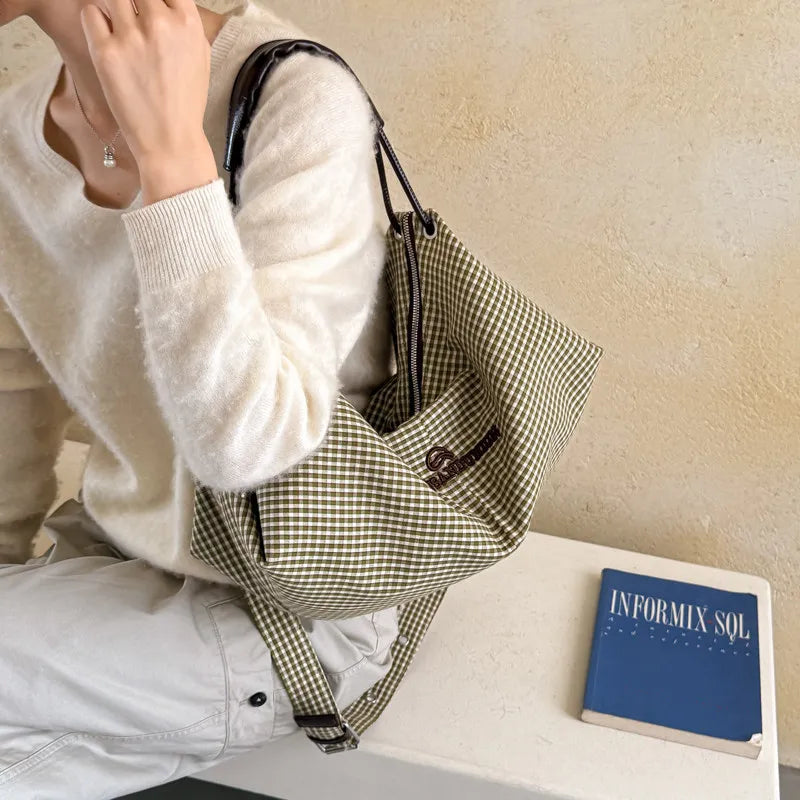Nixie Retro Plaid Tote Bag – Large Capacity Women's Shoulder Bag Women's Tote Bag Nixie