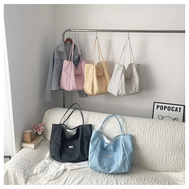 Large Canvas Tote Bag Women Polka Dot Korean Shoulder Bag Canvas Tote Bag Nixie