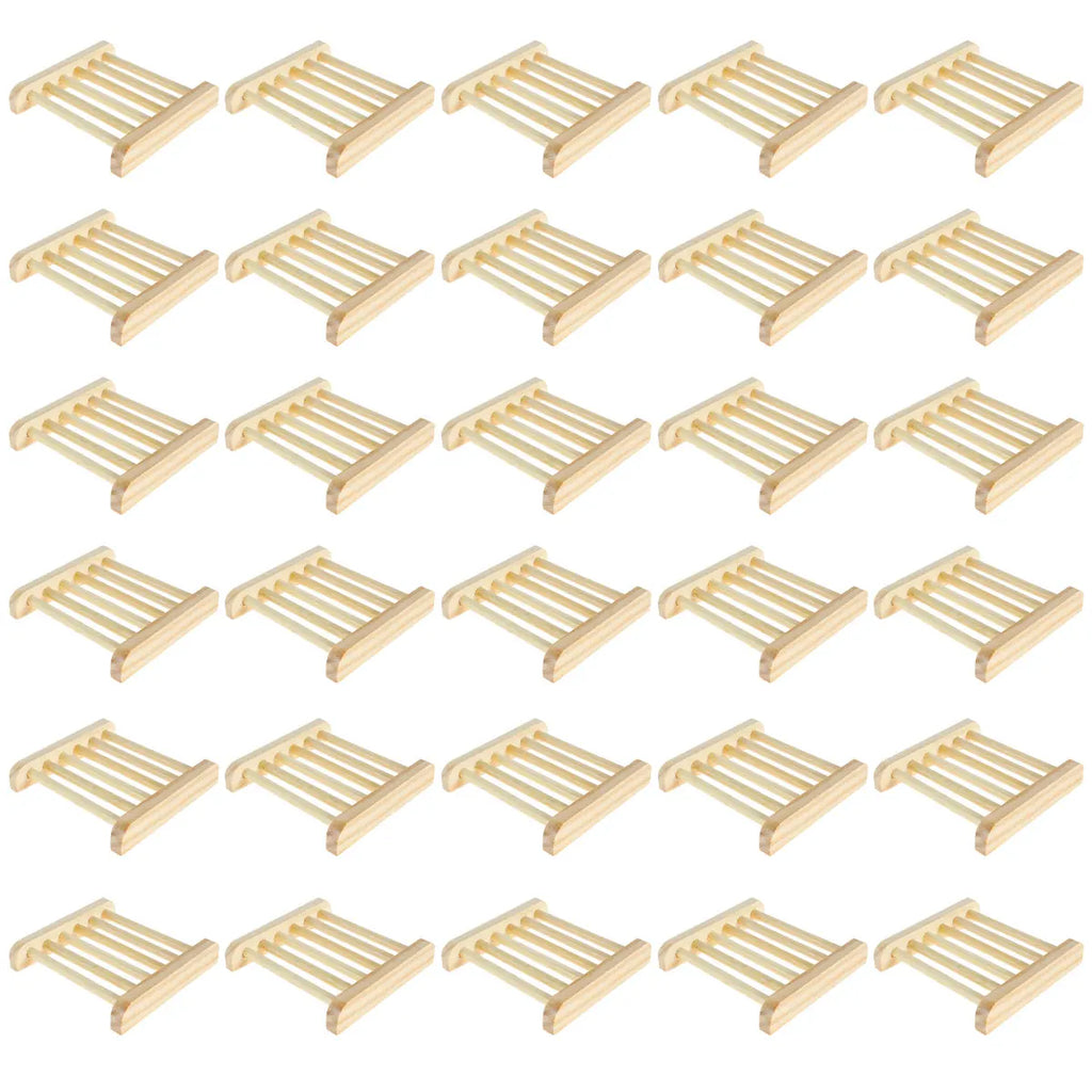 Natural Bamboo Soap Dish Set | Self-Draining Wooden Soap Holder Wooden Soap Dish Nixie 30Pcs