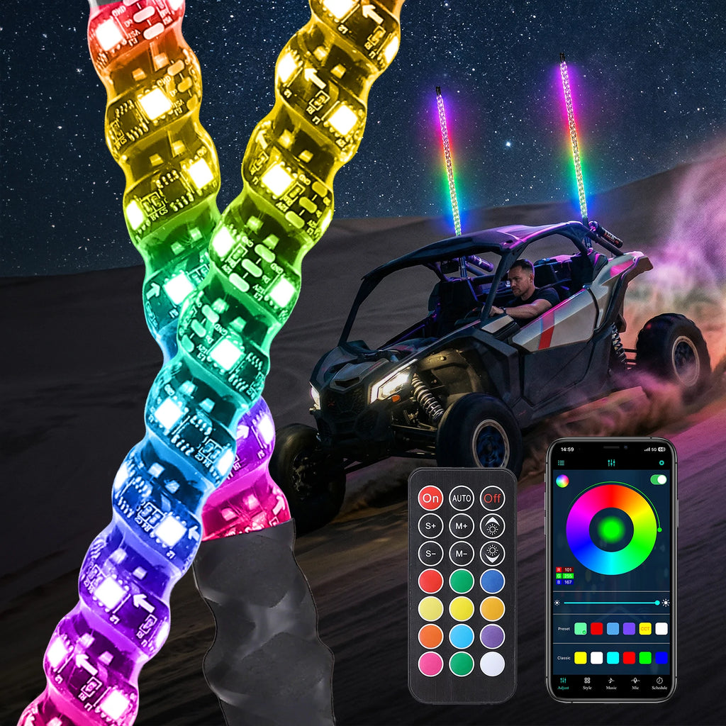 KEMIMOTO 3FT LED Whip Lights for UTV ATV – 300+ Modes, IP67 UTV ATV Whip Lights Nixie