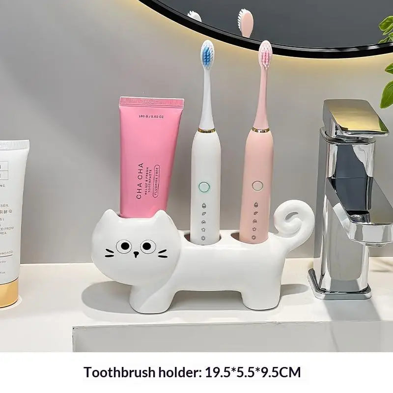 Black Cat Ceramic Toothbrush Holder – 3-Slot Bathroom Organizer Toothbrush Holder Nixie