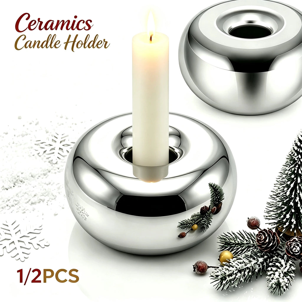 Ceramic Doughnut Taper Candle Holder – Mirrored Silver