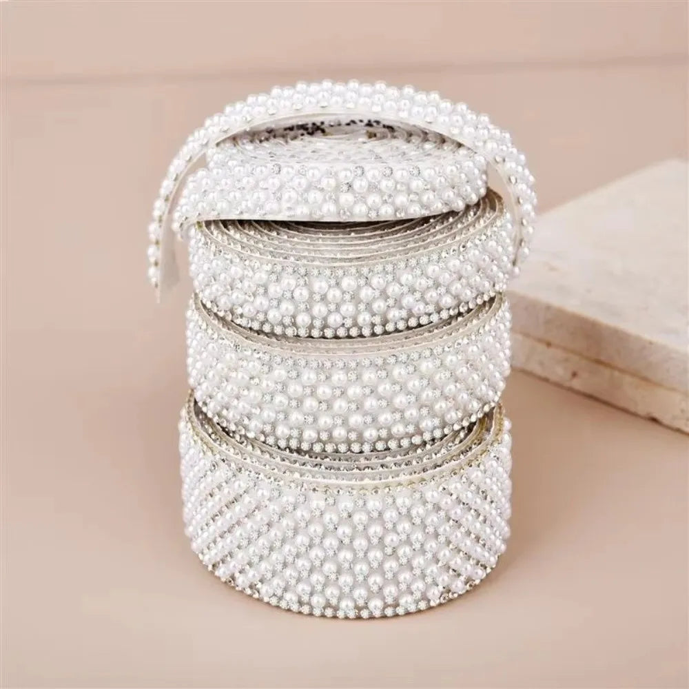 Self-Adhesive Crystal Rhinestone Pearl Trim Tape – DIY Gem Strip