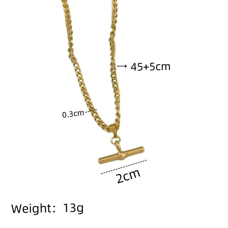 T-Bar Gold-Plated Stainless Steel Collarbone Necklace | Nixie Pendant Necklace Nixie
