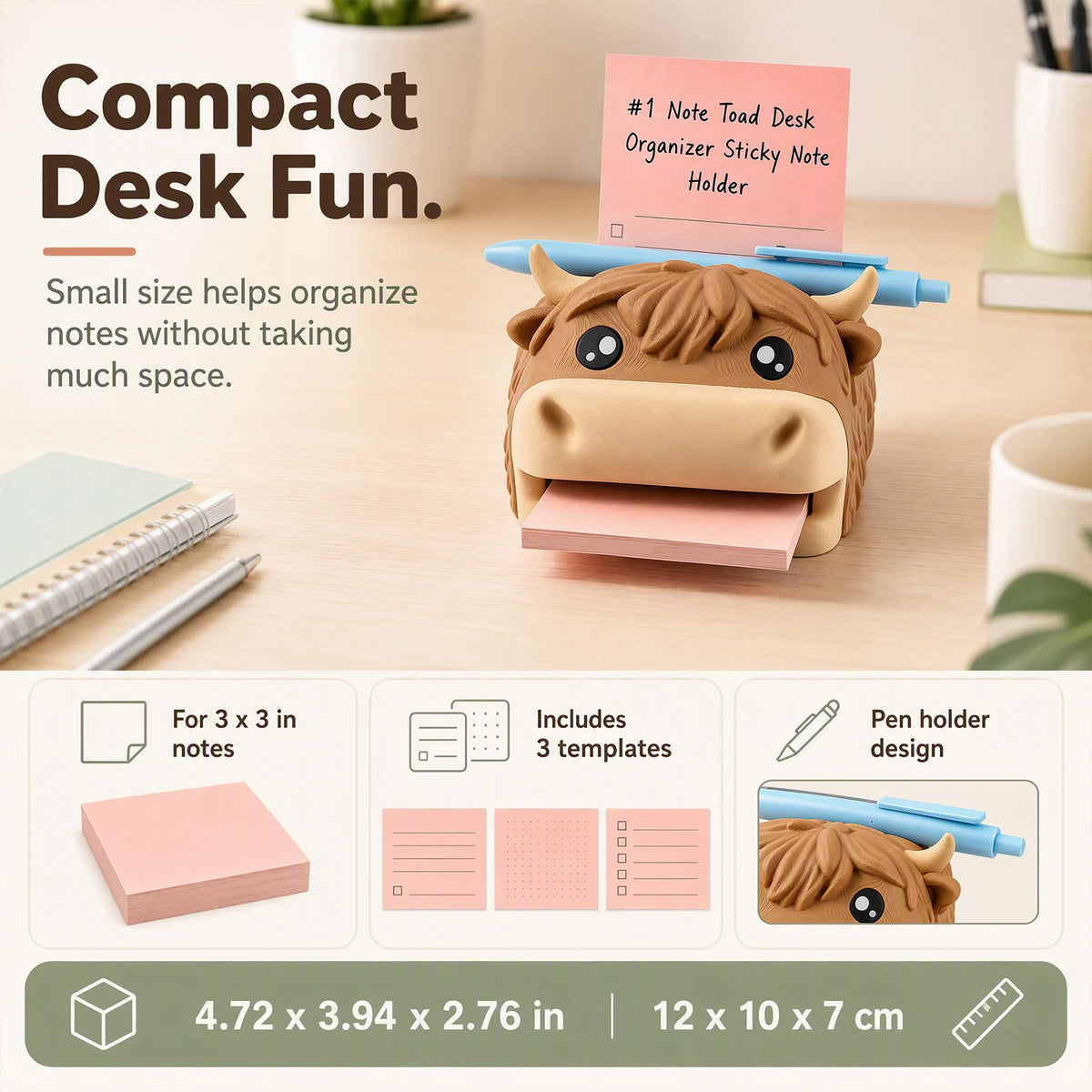 Cute Frog Sticky Note Holder Desk Organizer with Pen Slot Sticky Note Holder Nixie