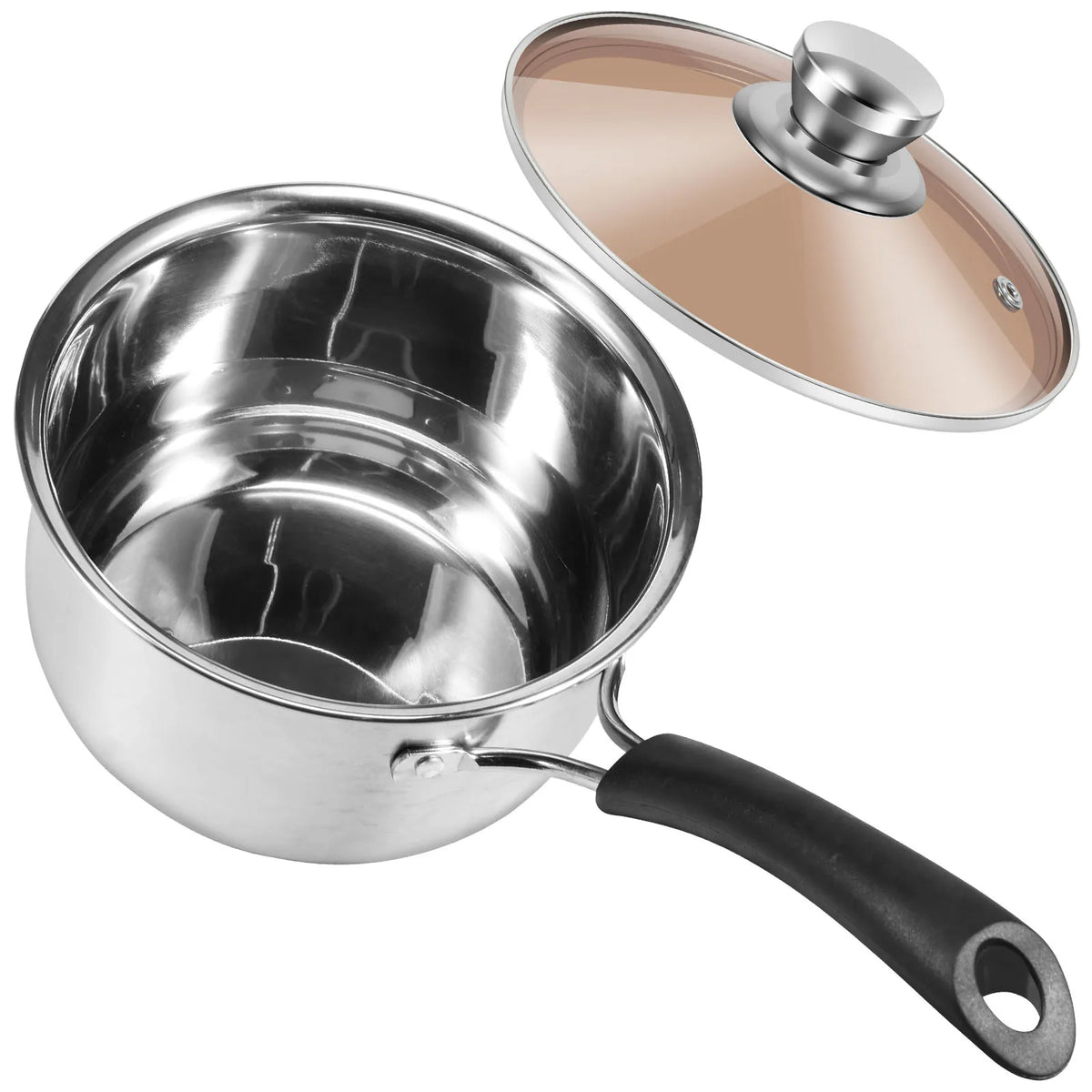 Stainless Steel Saucepan 17cm with Glass Lid – Milk & Sauce Pot Stainless Steel Saucepan Nixie 1pc