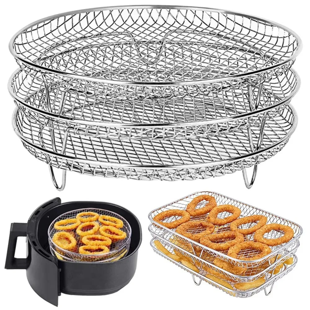 3-Layer Stackable Air Fryer Rack Set | 304 Stainless Steel Air Fryer Rack Nixie
