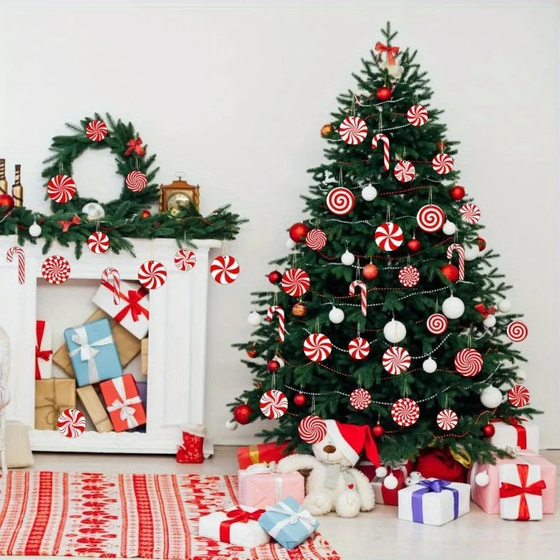 19Pcs Wooden Candy Cane Christmas Ornaments | Red White Tree Decor Christmas Ornaments Nixie