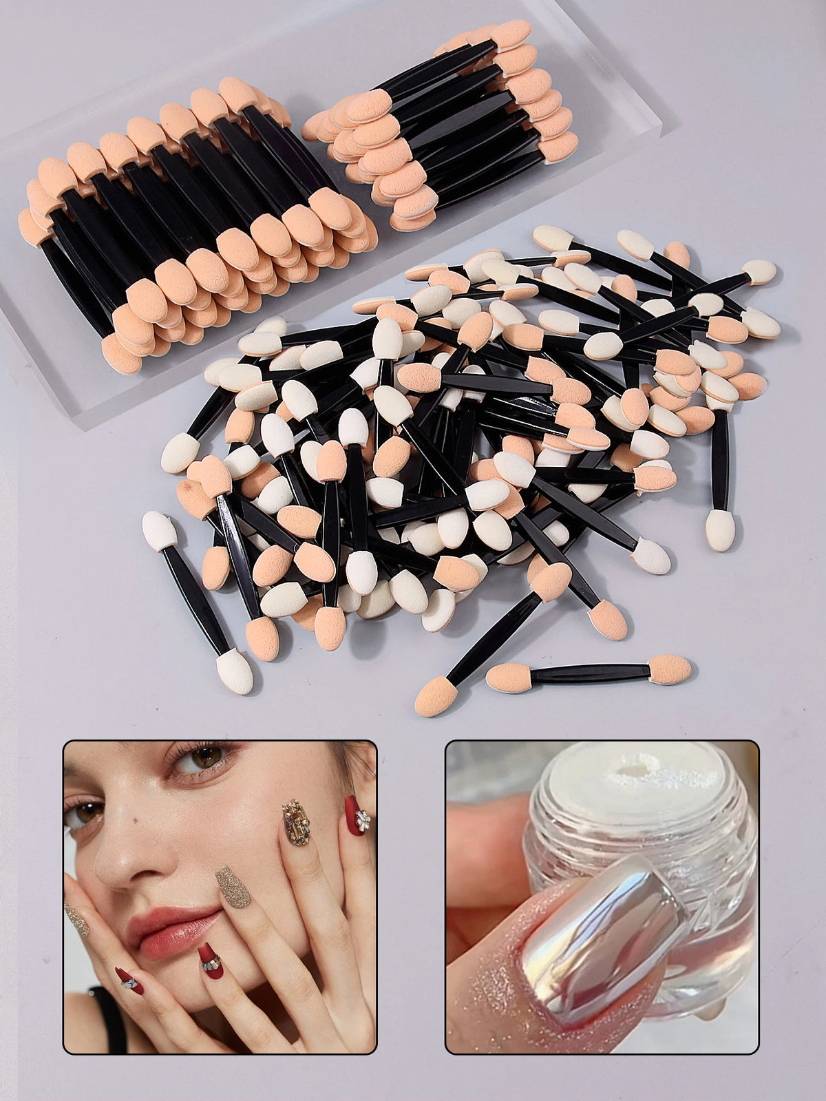 100Pcs Dual-End Eyeshadow Sponge Sticks | Makeup & Nail Art Wand Makeup Applicator Wand Nixie