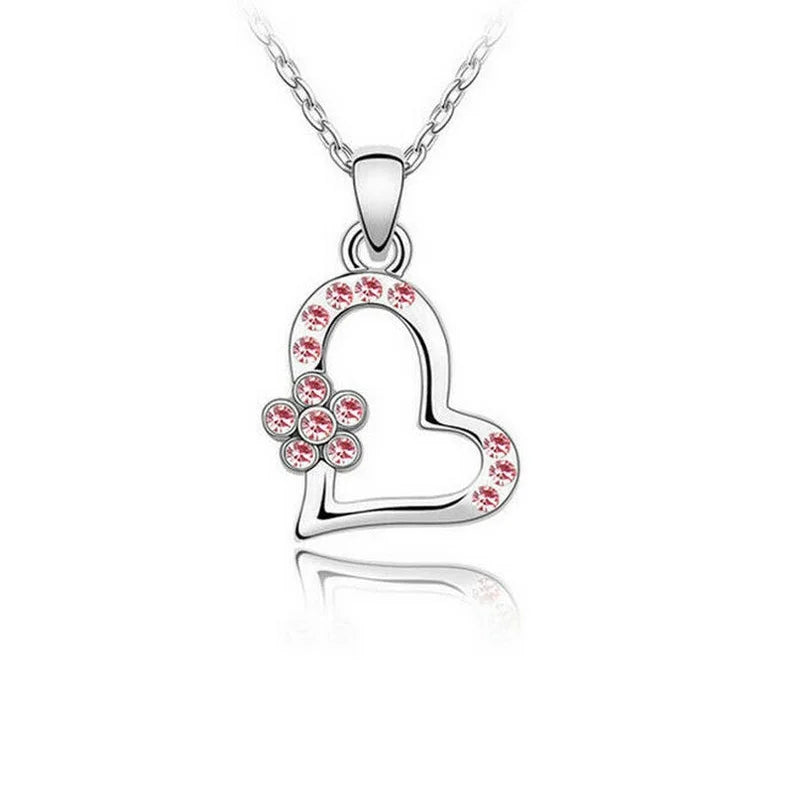 Women's Green Crystal Heart Pendant Necklace | Gift Pendant Necklace Nixie Pink