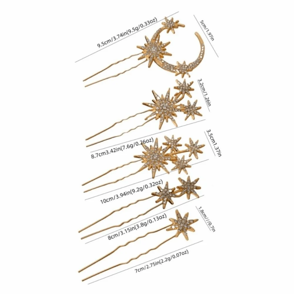 5-Piece Rhinestone Retro Hairpin Set – Star Moon Snowflake Rhinestone Hair Clips Nixie