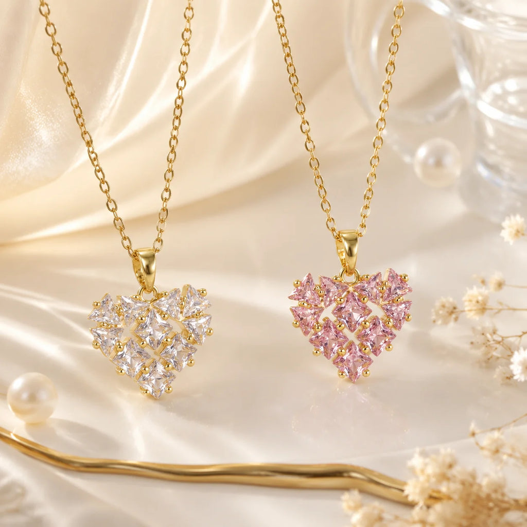 Full Diamond Heart Pendant Necklace – Gold Stainless Steel Pendant Necklace Nixie