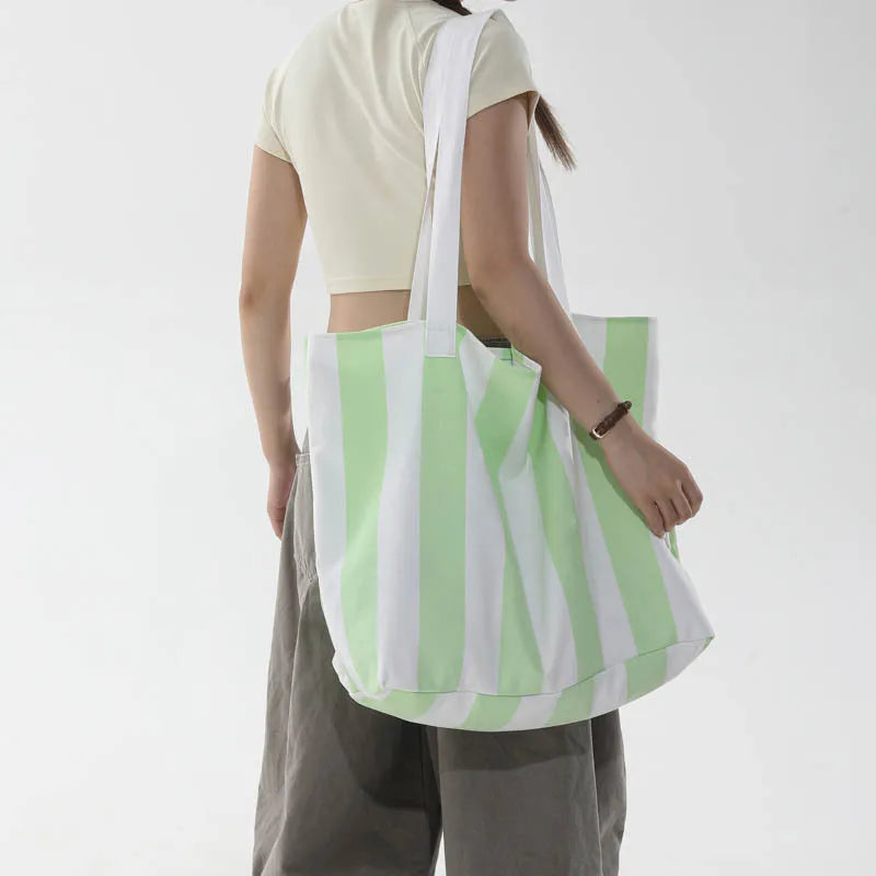 Women's Striped Canvas Tote Bag – Large Shoulder Handbag Canvas Tote Bag Nixie