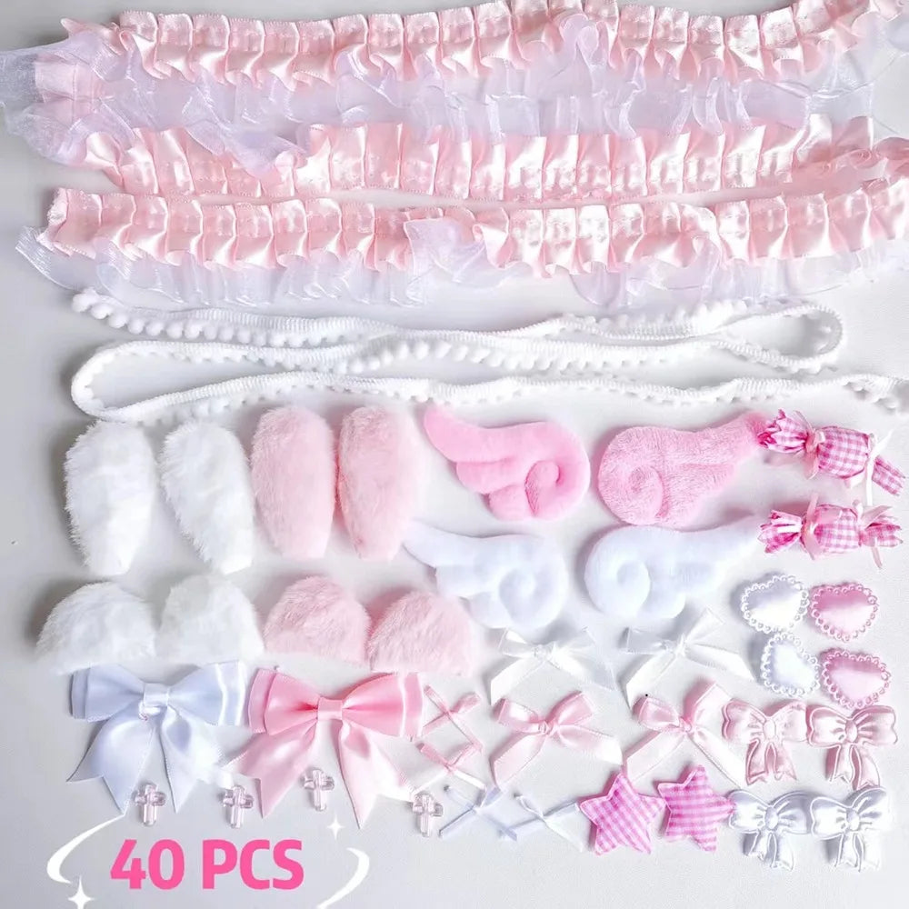 40Pcs DIY Handmade Ear Decoration Colorful Craft Material Pack DIY Craft Kit Nixie pink