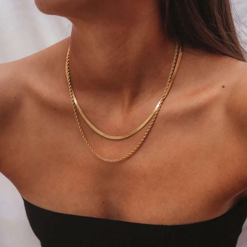 Layered Choker Necklace Women – Gold Stainless Steel Chain Choker Necklace Nixie