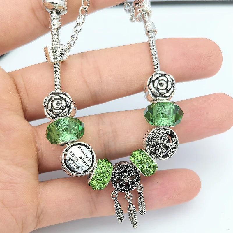 Crystal Bracelet Flower Tree Dream Catcher Tassel Beads Fashion Bracelet Nixie