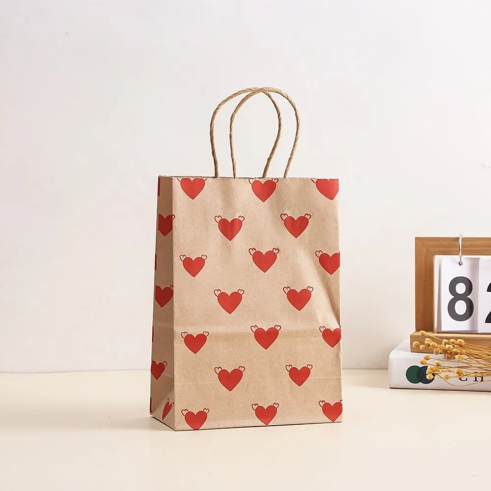 10Pcs Kraft Paper Gift Bags with Handles – Love Print Design