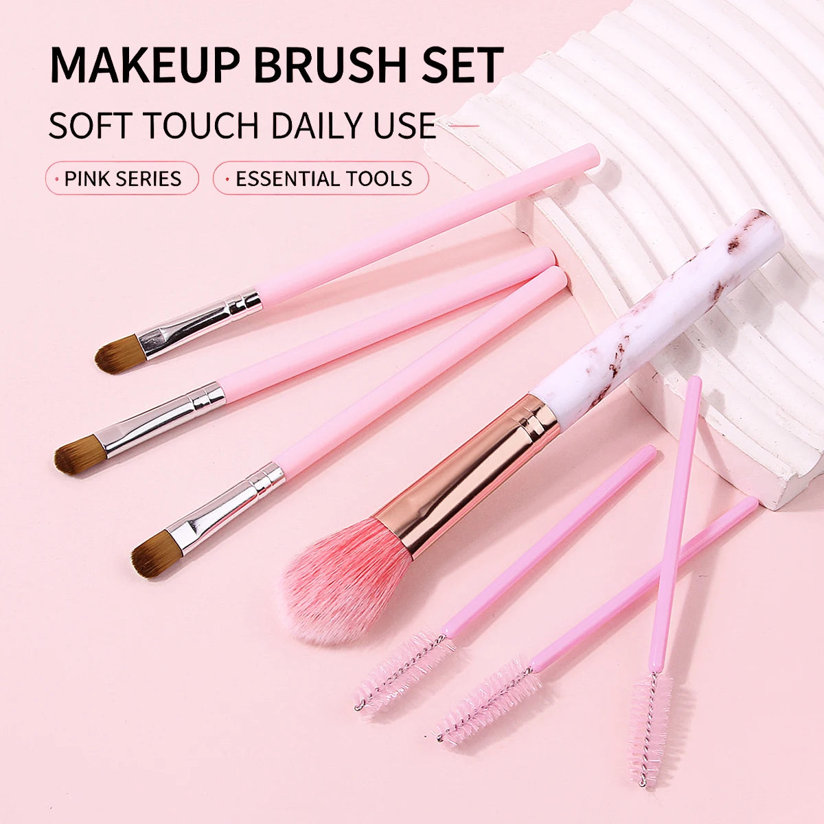 7-Piece Pink Makeup Brush Set – Blush, Eye & Brow Brushes Makeup Brush Set Nixie Default Title